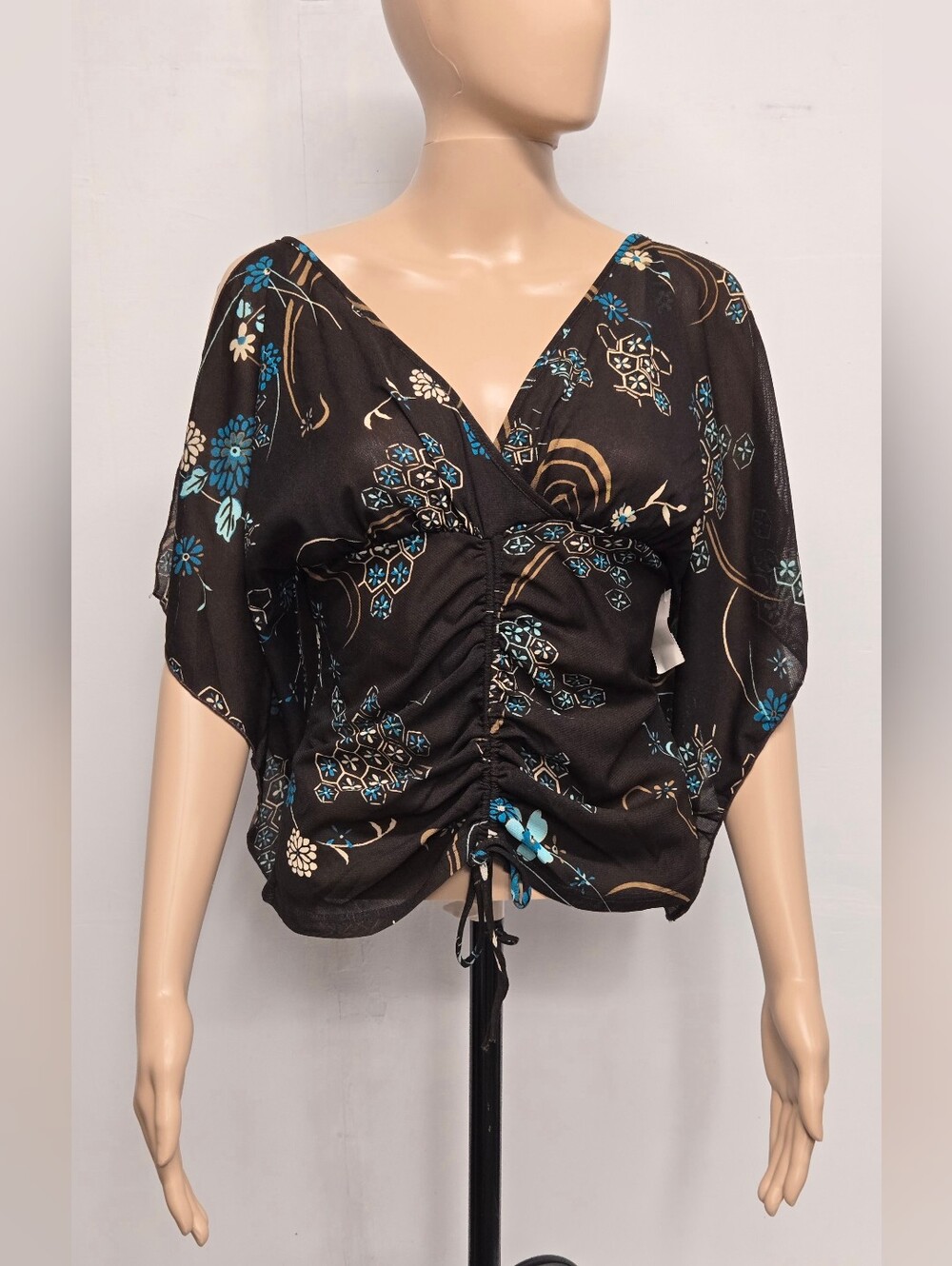 Hailee L Vintage Top Plunge Front & Back Ruched Cinched Drawstring At Front
